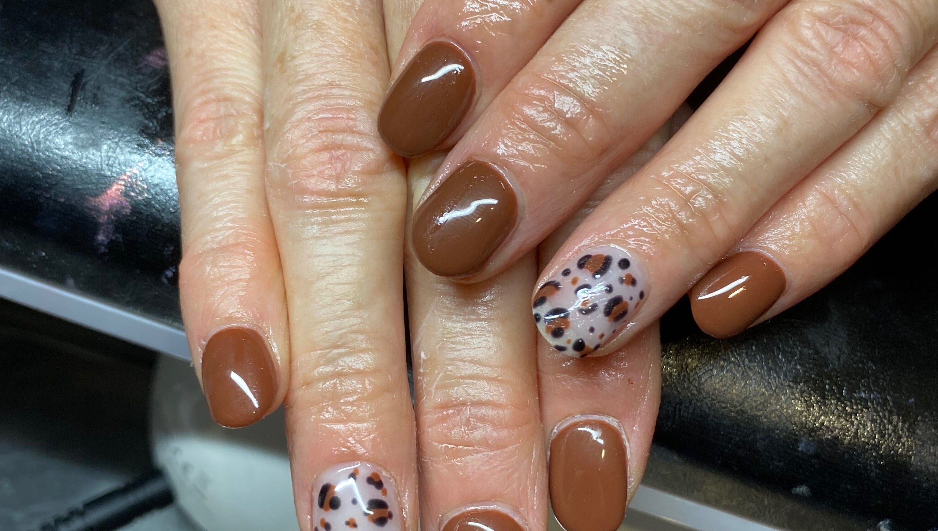 Stylish leopard print nails at TheNailBoy, Aberdeen, Scotland, GB offering creative manicure designs.