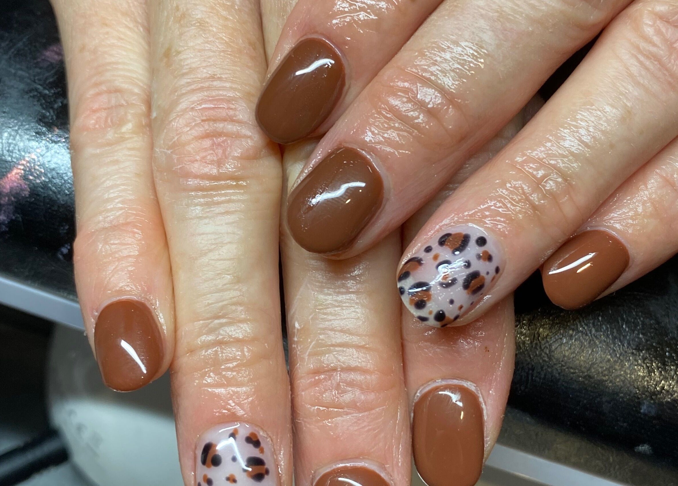 Stylish leopard print nails at TheNailBoy, Aberdeen, Scotland, GB offering creative manicure designs.