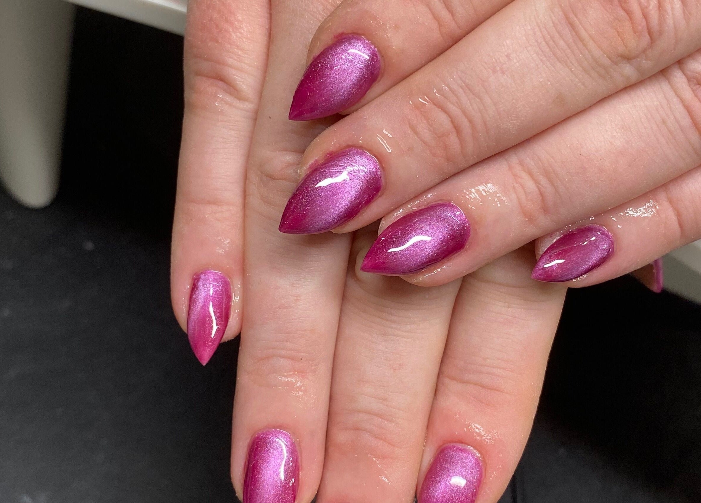 Stylish pink manicure at TheNailBoy, Aberdeen, Scotland, GB.