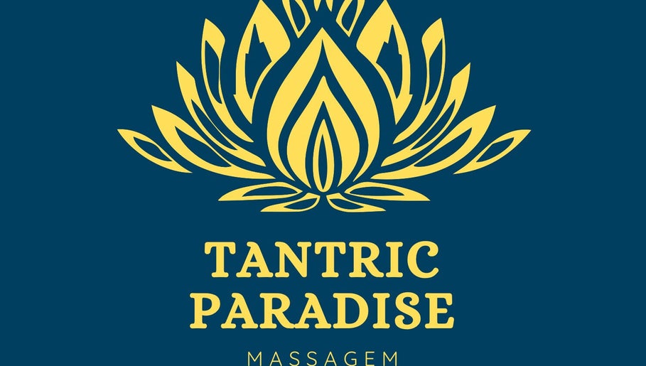 Logotipo estilizado do Tântric Paradise Massagem, Rio De Janeiro, Rio De Janeiro, BR, em azul e dourado.