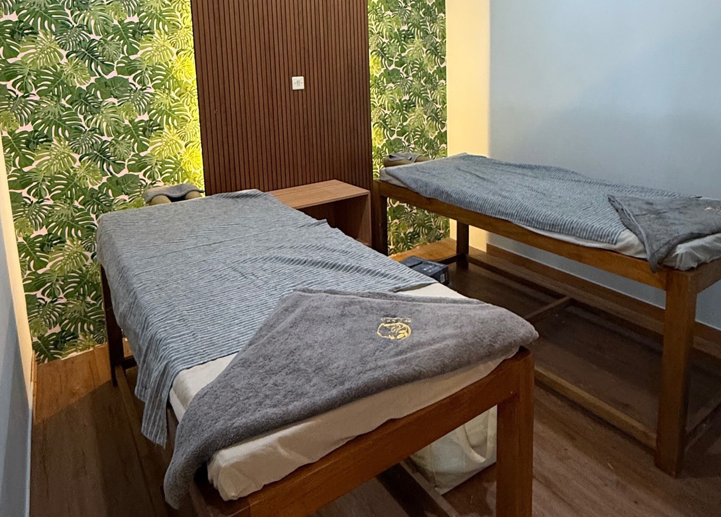 Relaxing twin massage tables at My Spa Lombok Group, Nusa Tenggara Barat, ID offer a calming tropical ambiance.