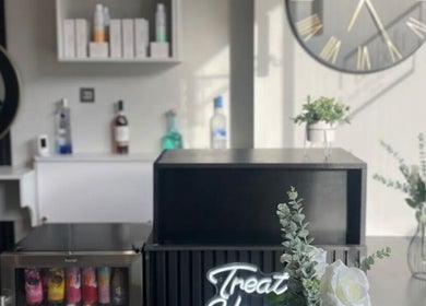 Elegant interior of Hair by Steph La Bella in Tranent, Scotland, GB with chic decor and soothing color tones.