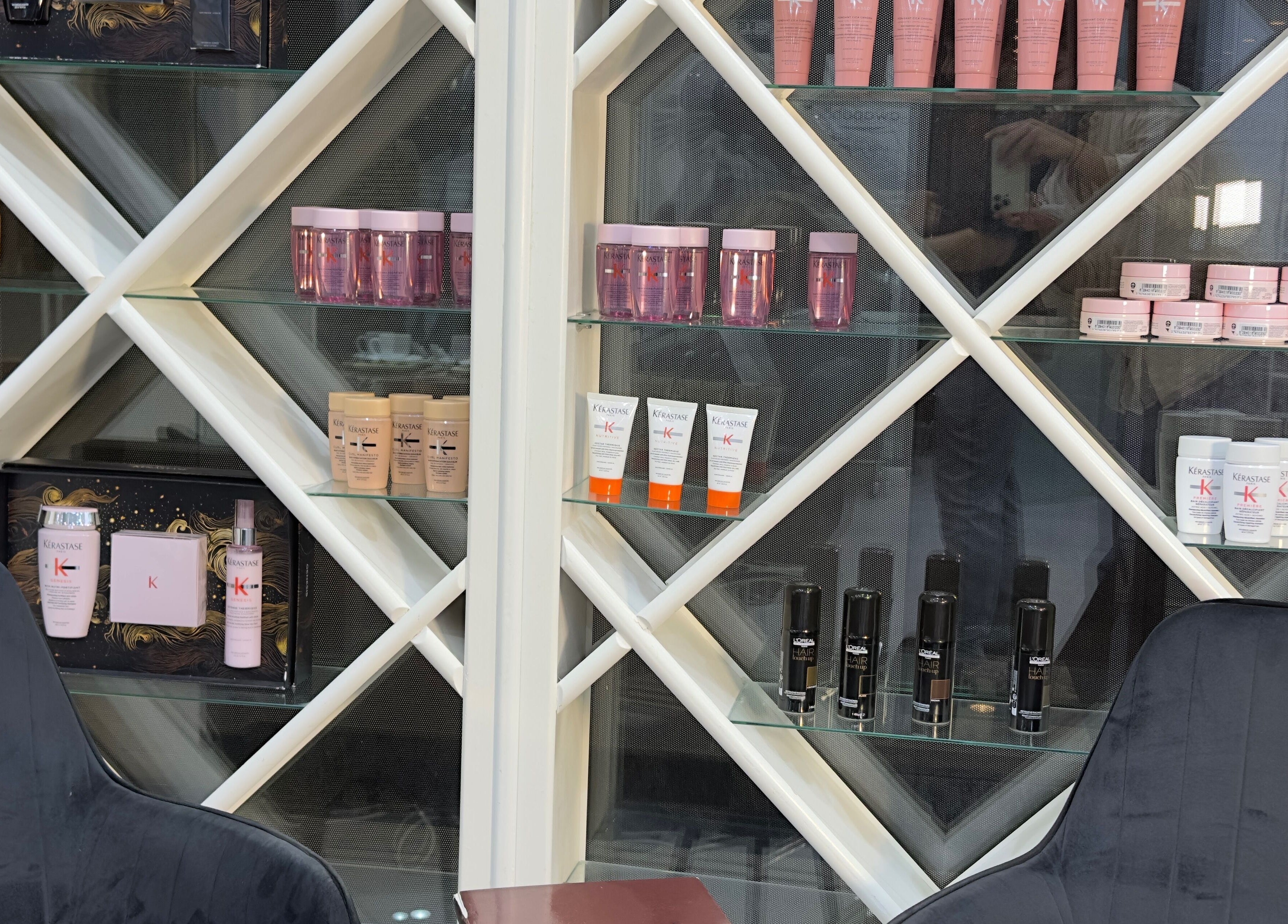 Elegant product display at Lya Arabi Beauty Salon, Dubai, AE showcasing prestigious beauty brands.