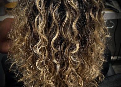 Golden curls styled at Mat.hair in Olhos De Água, Faro, PT.