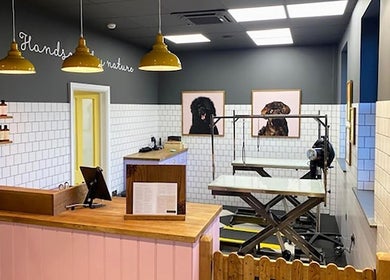 Interior of Paws N' Bubbles pet grooming venue, Makati City, Metro Manila, PH, featuring stylish decor.