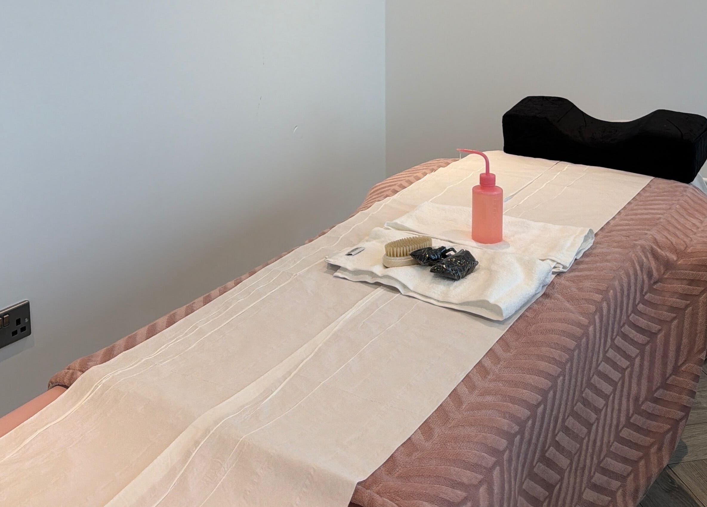 Massage table setup at sol.lymphatic in Salford, England, GB, showcasing wellness ambiance.