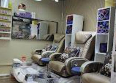 Spacious interior with pedicure chairs at Sakura Nails, Singapore, Singapore, SG.