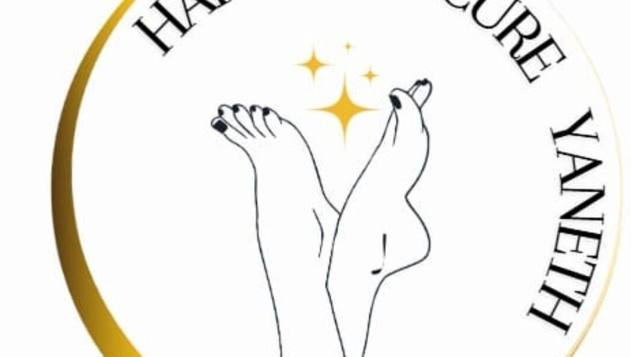 Illustratie van voeten met sprankels, logo van Happypedicureyaneth in Schiedam, Zuid-Holland, NL.
