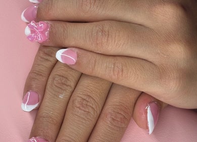 Elegant pink and white nail art at Luxe Naild By Tea, El Paso, Texas, US.