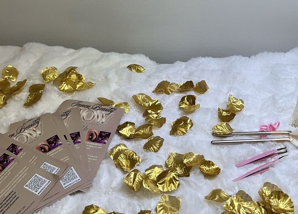 Inner Beauty Glow promotional setup with gold accents in London, England, GB.