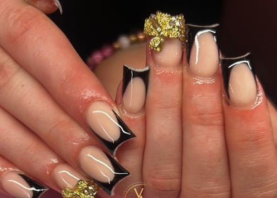 Elegant nail art with gold accents at Velour Ambition, Christchurch, Canterbury Region, NZ.
