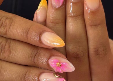 Beautiful nail art with floral designs at Velour Ambition, Christchurch, Canterbury Region, NZ.