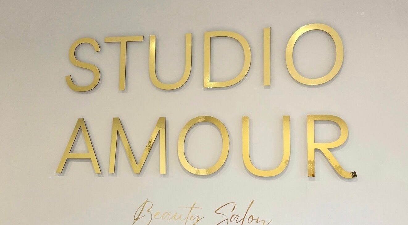 Gold lettering displays 'Studio Amour' at BySamantha in Stoke-on-Trent, England, GB.
