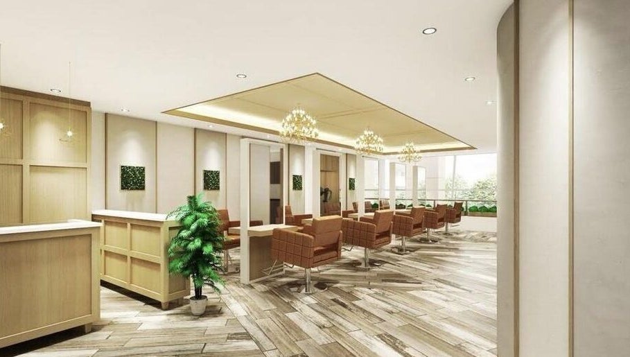 Spacious salon interior with chic seating at AUBE Wheelock Place, Singapore, SG.