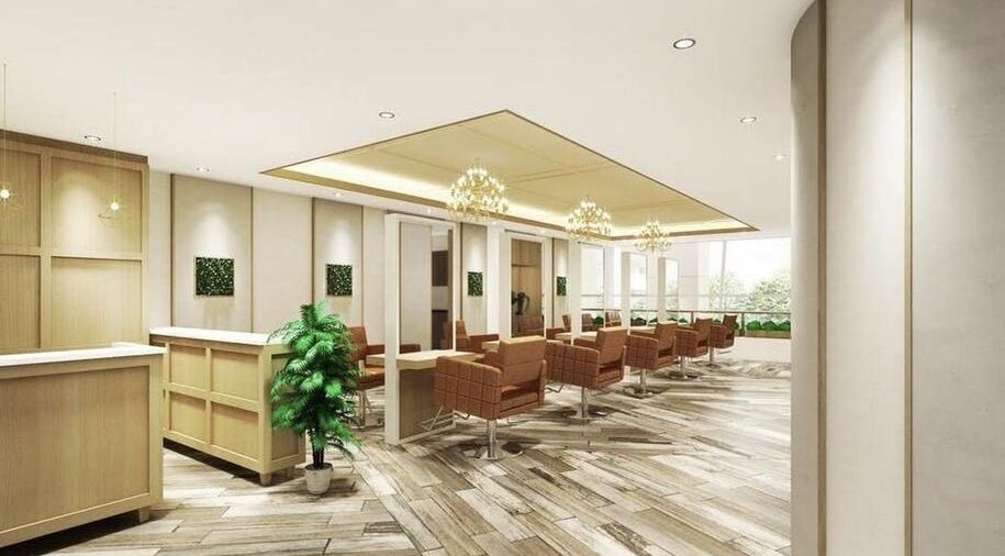 Spacious salon interior with chic seating at AUBE Wheelock Place, Singapore, SG.