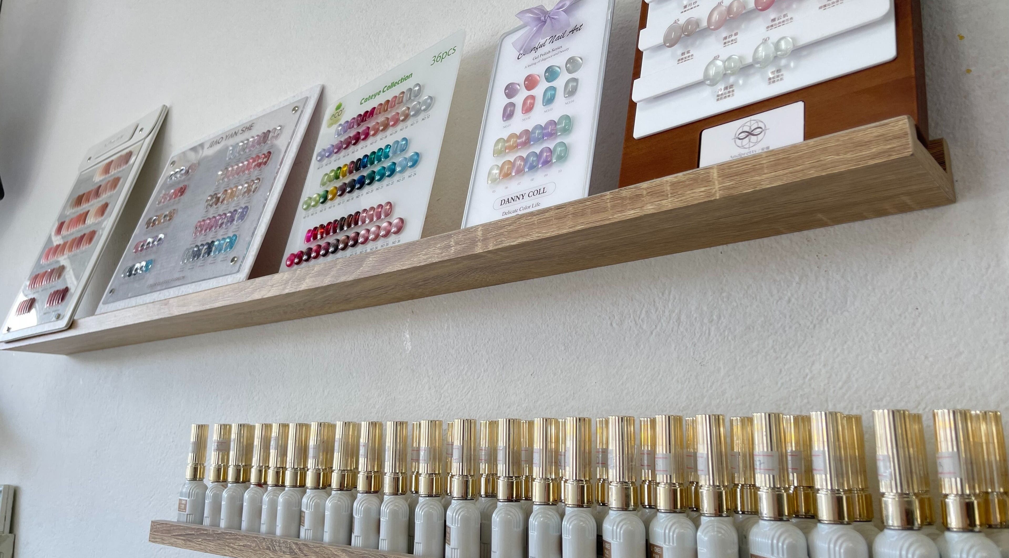 Nail displays and bottles at Naila Beauty in Canley Heights, New South Wales, AU.