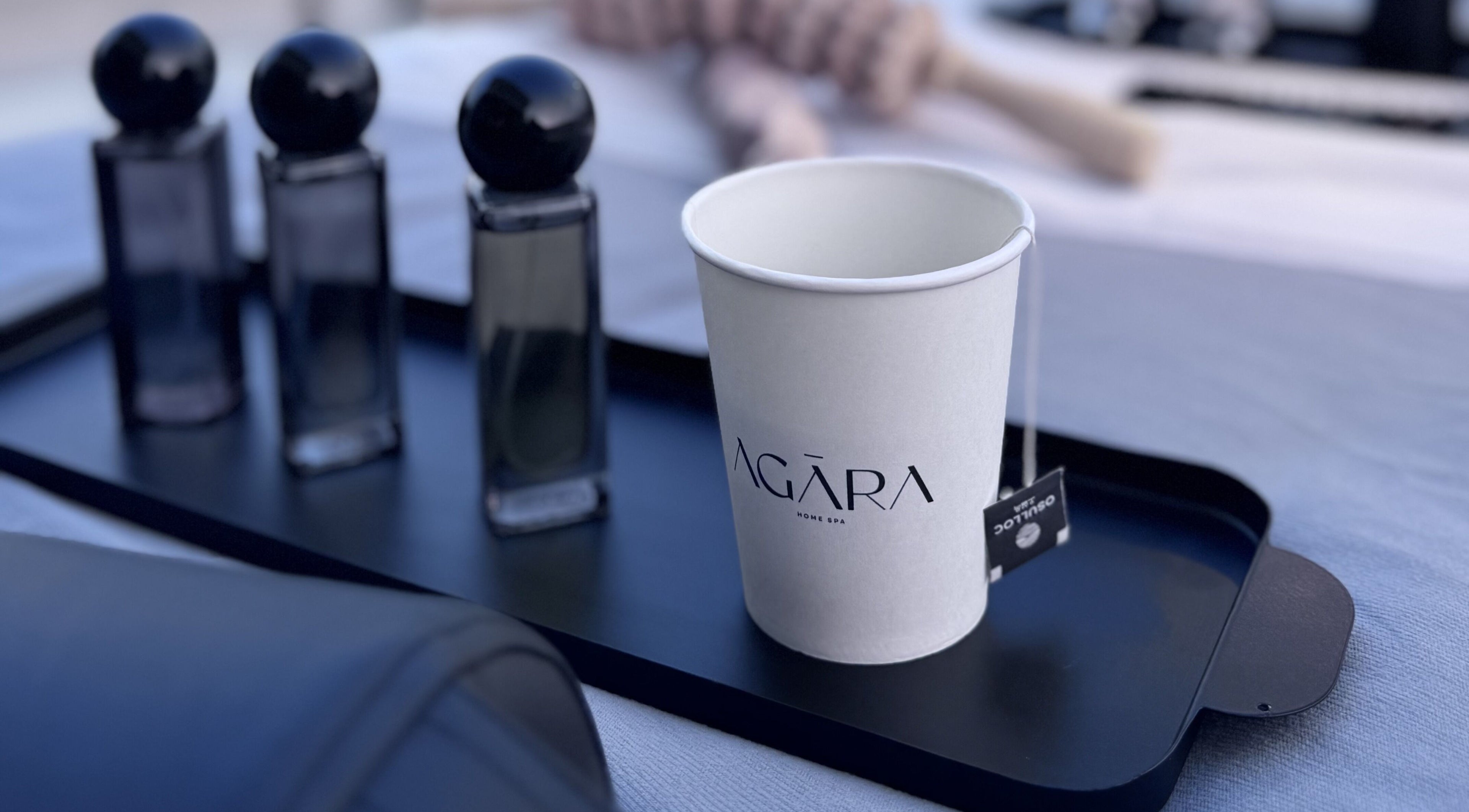 Agara Spa beverage cup with essential oils in Al Khobar, Eastern Province, SA.