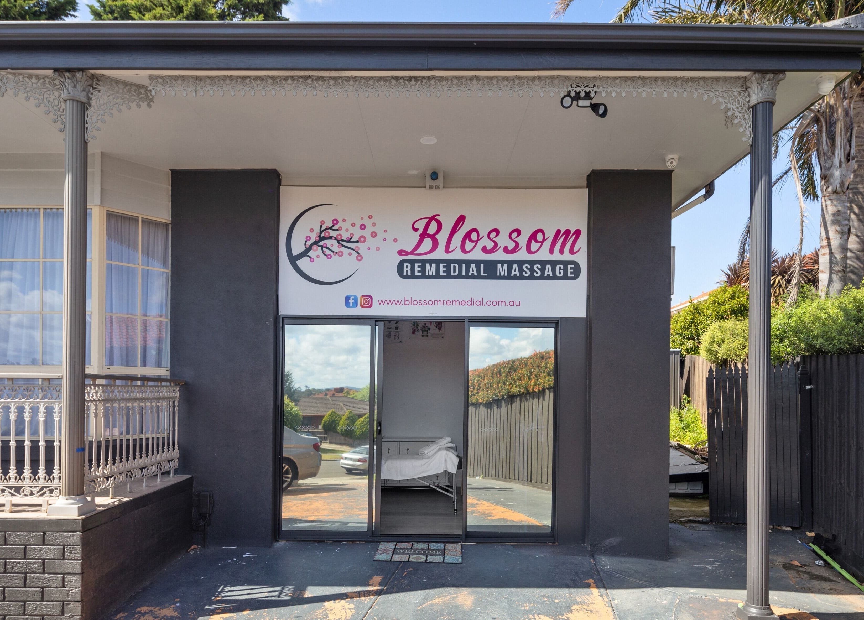 Front entrance of Blossom Remedial Therapist in Melbourne, Victoria, AU featuring a welcoming sign.