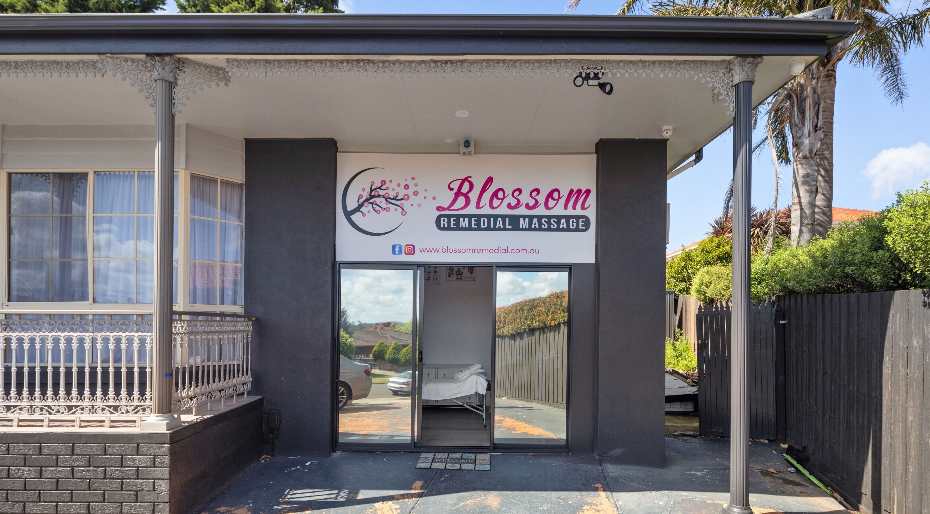 Front entrance of Blossom Remedial Therapist in Melbourne, Victoria, AU featuring a welcoming sign.