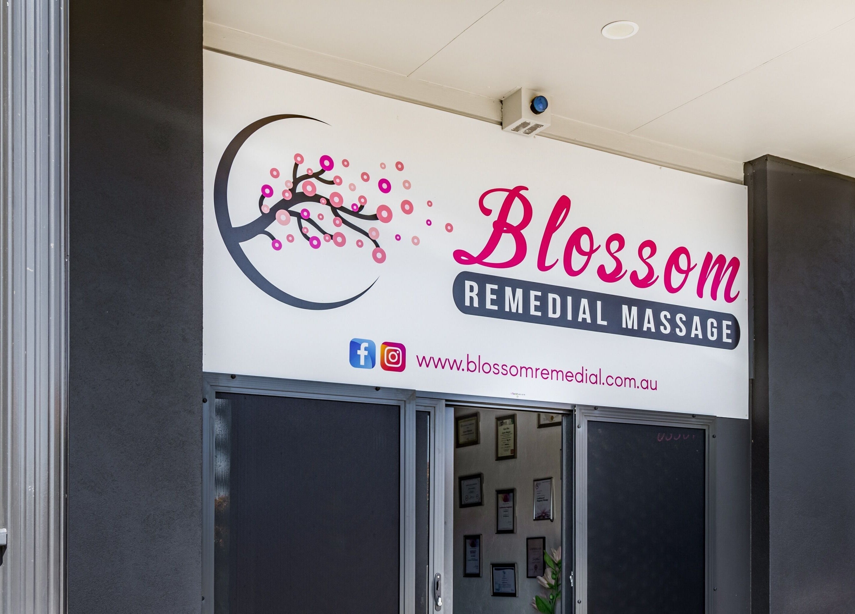 Entrance of Blossom Remedial Therapist in Melbourne, Victoria, AU, featuring a welcoming sign.