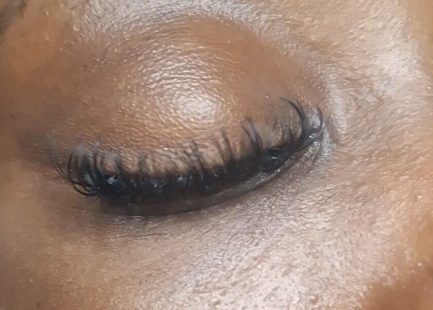 Closeup of elegant lash extensions at SoftLux Lash Lounge in Belair, Saint Philip, BB.