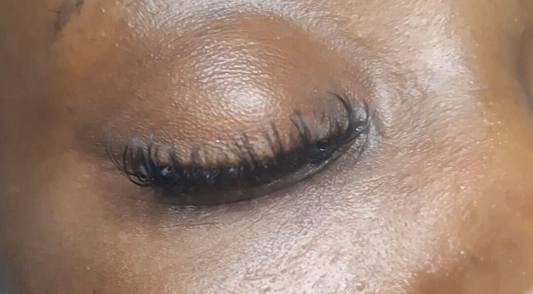 Closeup of elegant lash extensions at SoftLux Lash Lounge in Belair, Saint Philip, BB.