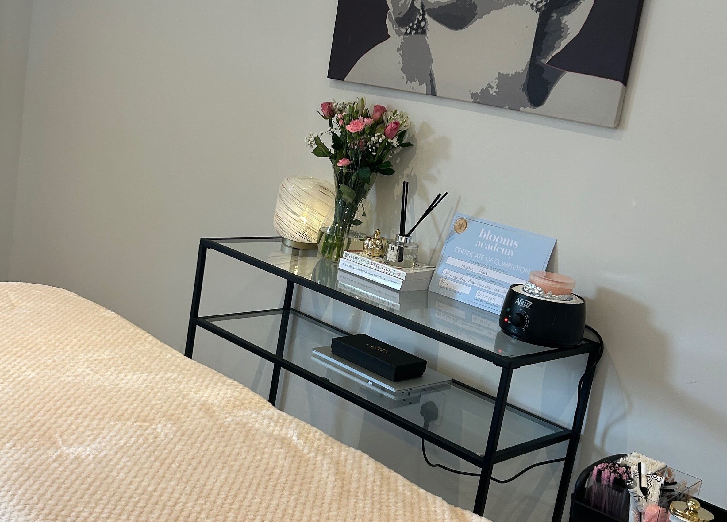 Calming treatment room at Rose Clark Beauty, Herne Bay, England, GB, with elegant decor and comforting ambiance.