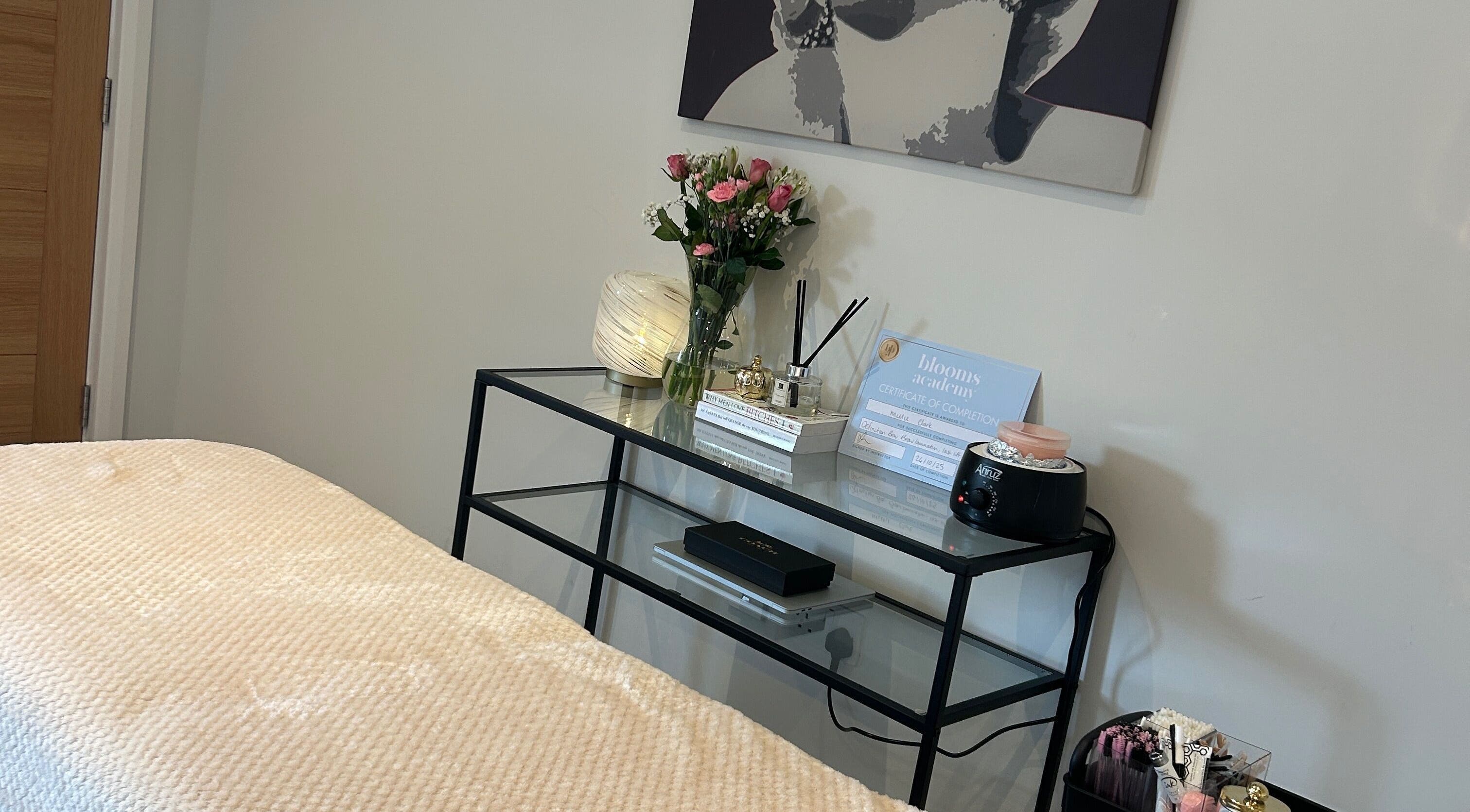 Calming treatment room at Rose Clark Beauty, Herne Bay, England, GB, with elegant decor and comforting ambiance.