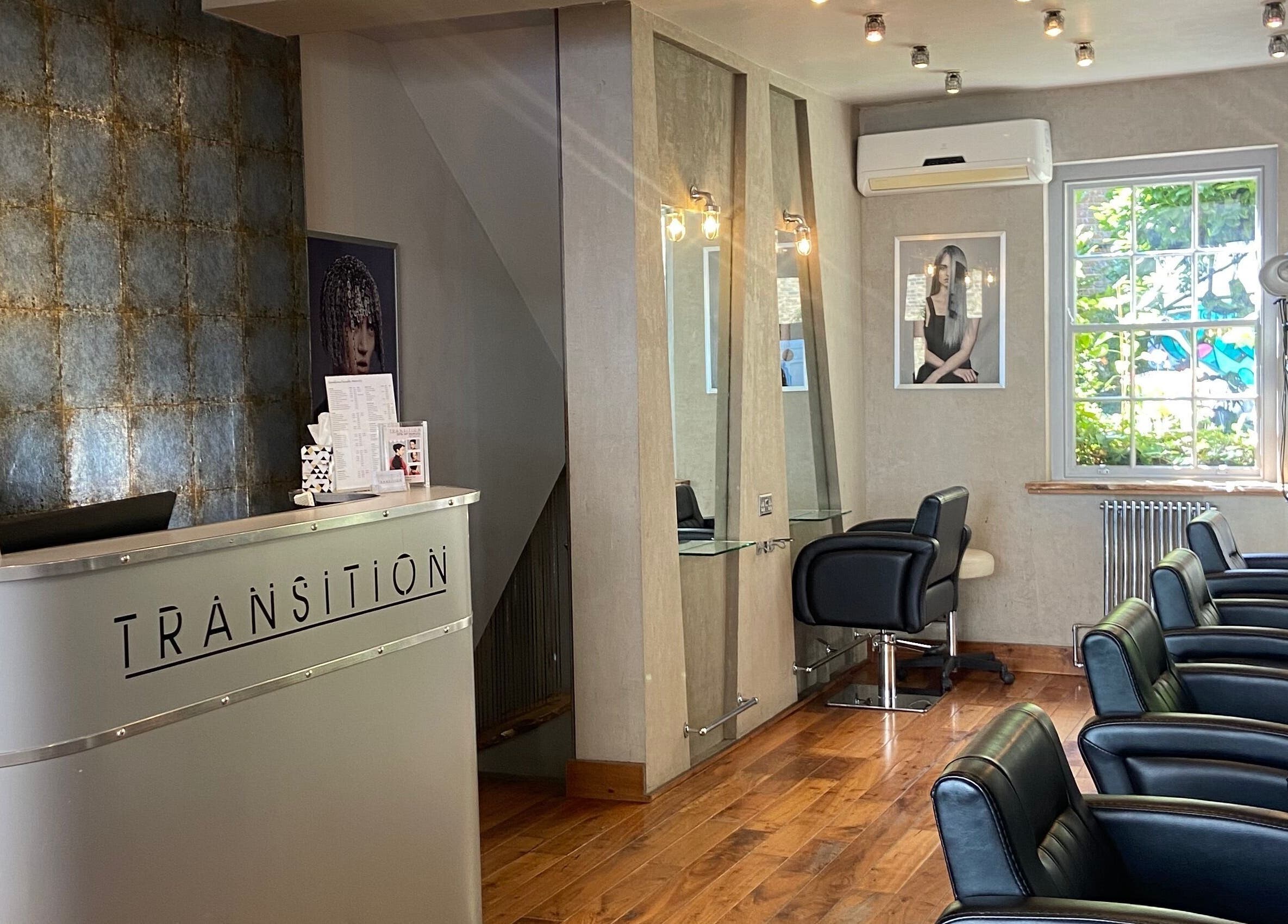 Elegant interior of Transition Salon in London, England, GB with modern chairs and chic decor.