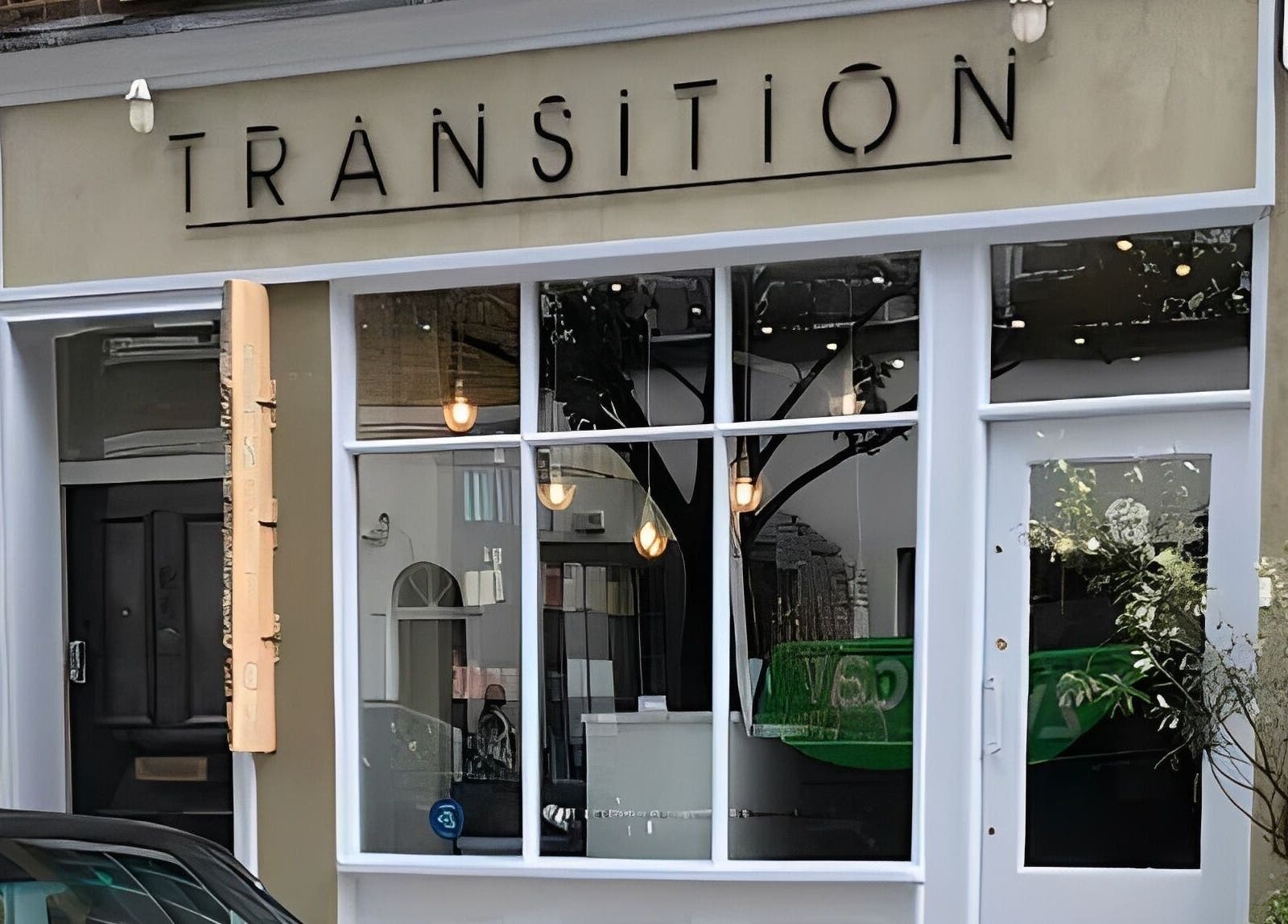 Front view of Transition Salon in London, England, GB, showcasing elegant exterior design.