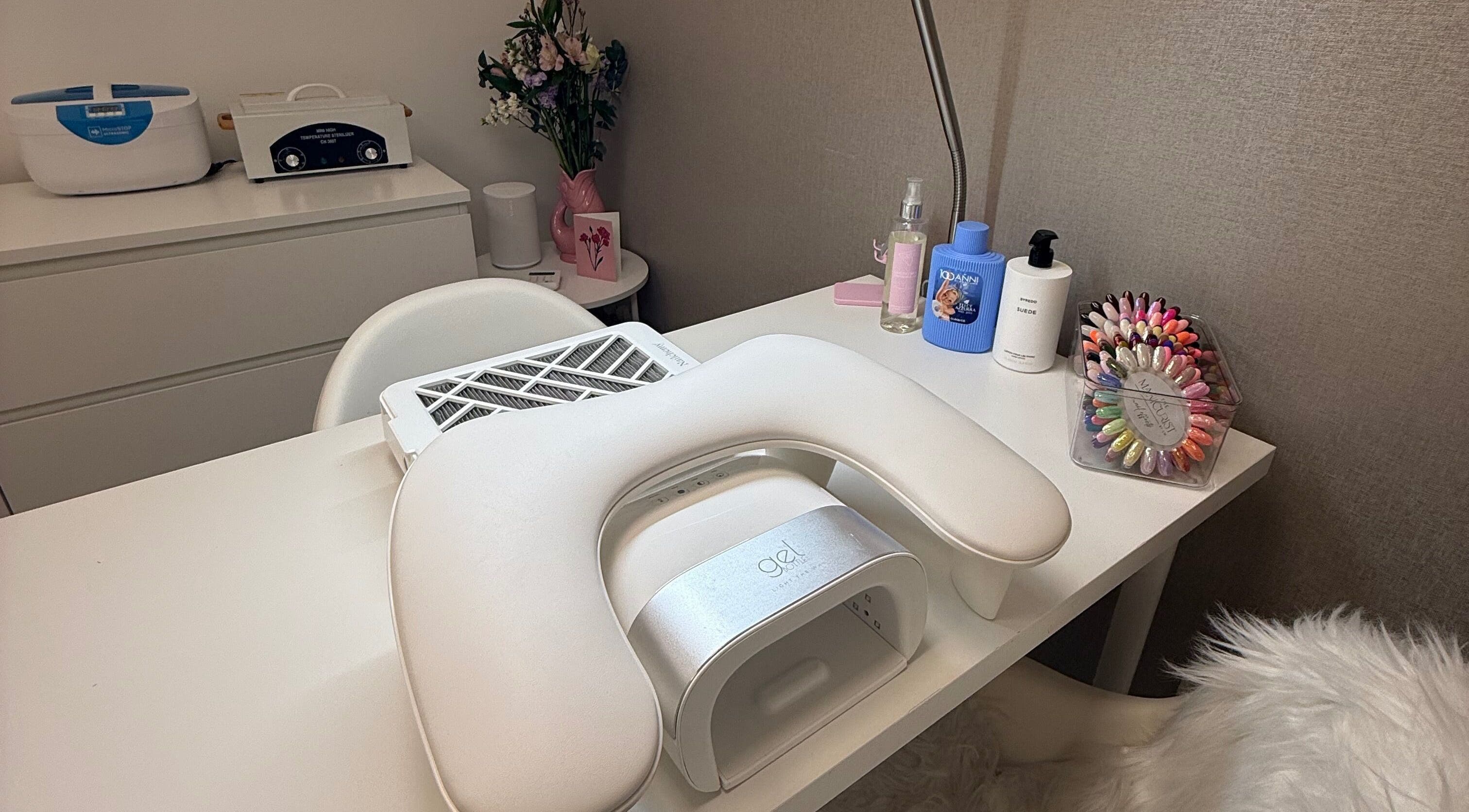 Modern manicure station at The Manicurist by CM, London, England, GB, featuring tools and polishes.