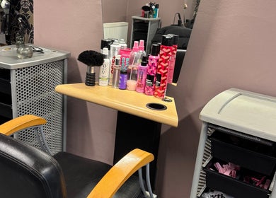 Salon station at Beautiful Day Hair by Laila Day in Felixstowe, England, GB showcasing hair products.