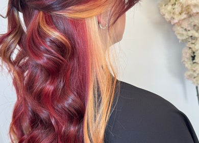 Vibrant red and copper curls styled at Beautiful Day Hair by Laila Day, Felixstowe, England, GB.