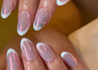 Elegant iridescent nails with delicate art at Ae Beauty Studios, Edinburgh, Scotland, GB.