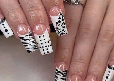 Stylish black and white nail art at Ae Beauty Studios, Edinburgh, Scotland, GB.