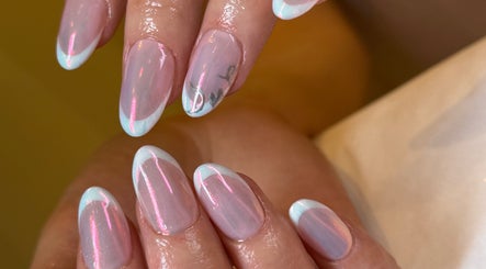 Glossy, iridescent French manicure at Ae Beauty Studios, Edinburgh, Scotland, GB.