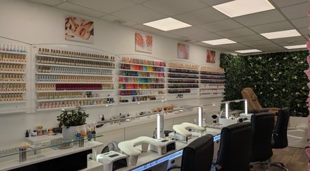 Interior view of Diamond Nails Grantham showcasing a vibrant nail polish display, Grantham, England, GB.
