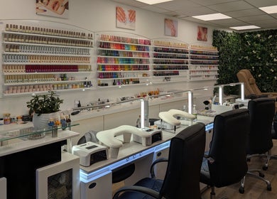 Elegant interior of Diamond Nails Grantham, showcasing manicure stations in Grantham, England, GB.