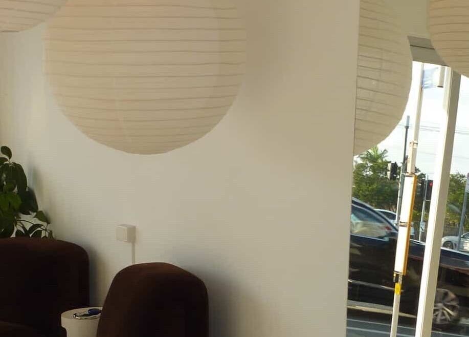 Modern lounge with paper lanterns at Playa Salon - Indycolour, Tugun, Queensland, AU.