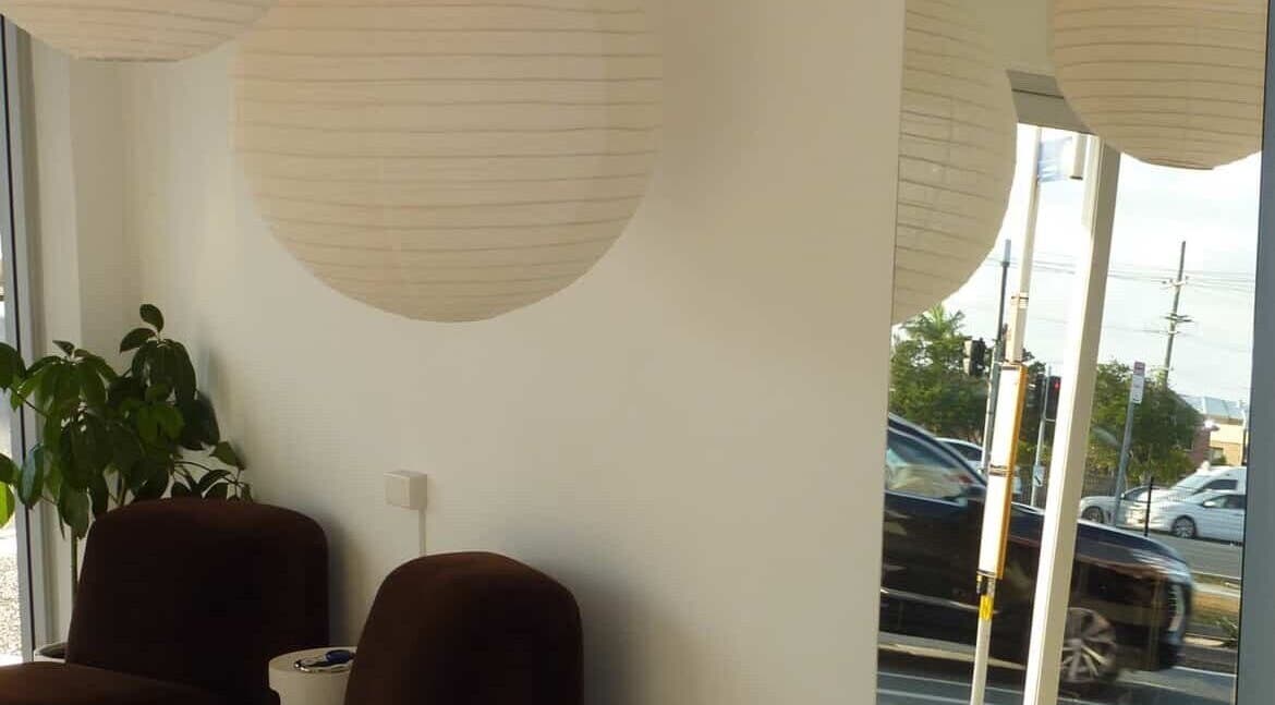 Modern lounge with paper lanterns at Playa Salon - Indycolour, Tugun, Queensland, AU.