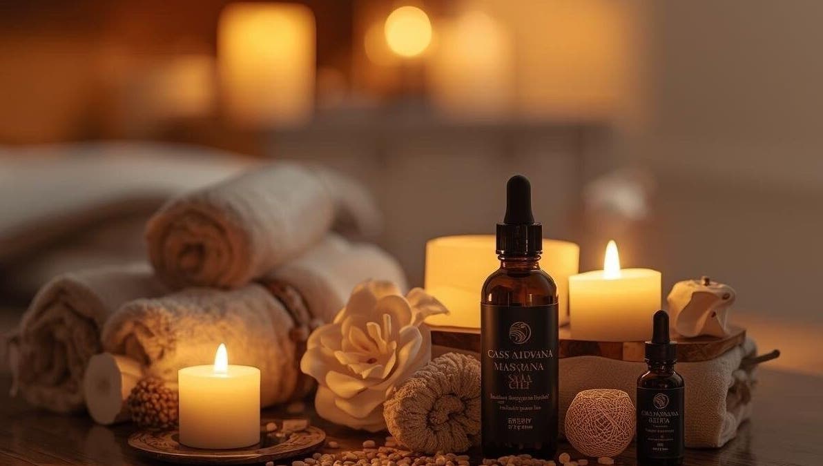 Tranquil spa setup at Casa Nirwana Spa at Home, Bengaluru, Karnataka, IN, featuring candles and oils.
