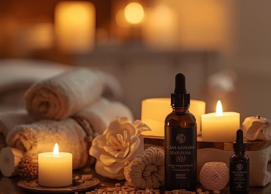 Tranquil spa setup at Casa Nirwana Spa at Home, Bengaluru, Karnataka, IN, featuring candles and oils.