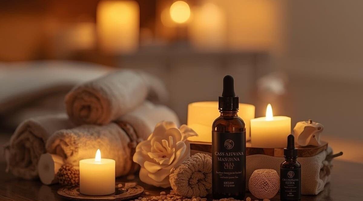 Tranquil spa setup at Casa Nirwana Spa at Home, Bengaluru, Karnataka, IN, featuring candles and oils.