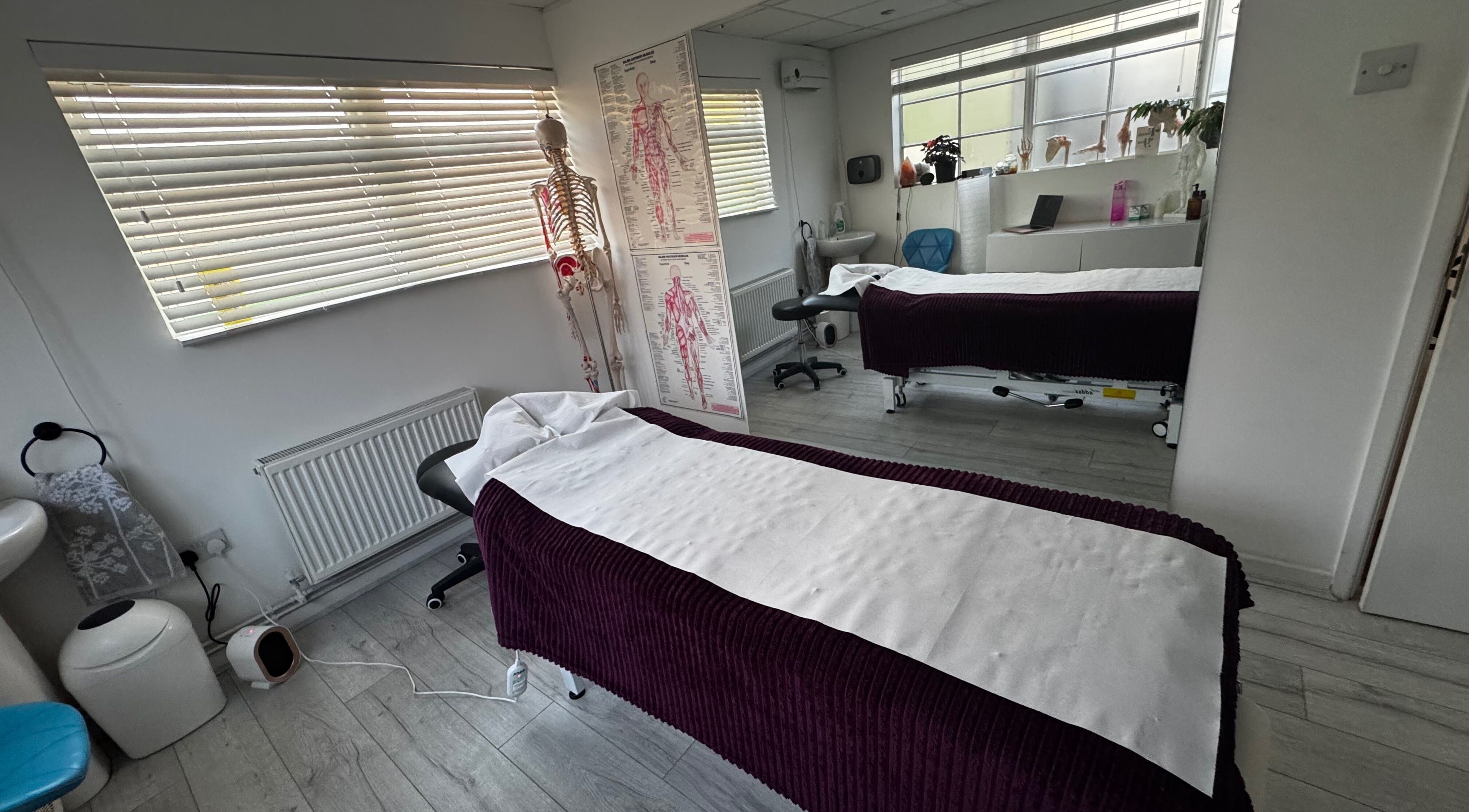 Therapy room at Active Remedy with two massage tables, Norwich, England, GB, creating a calming atmosphere.