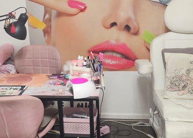 Chic Lash & Nails interior showcasing vibrant nail station in Harlow, England, GB.
