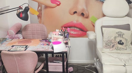 Chic Lash & Nails interior showcasing vibrant nail station in Harlow, England, GB.