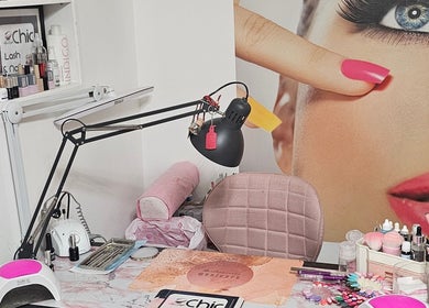 Chic Lash & Nails workspace in Harlow, England, GB, showcasing manicure tools and beauty products.