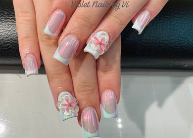 Beautiful nail art at Violet Nails Salon By Vi At Allertons Leeds, showcasing floral designs in Leeds, England, GB.