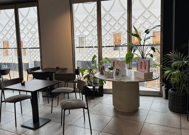 Interior of Violet Nails Salon By Vi At Allertons Leeds, Leeds, England, GB, featuring sleek decor and natural light.