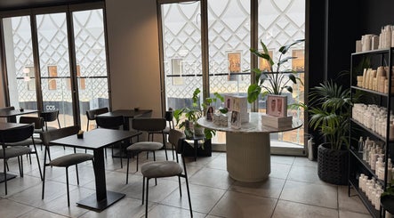 Interior of Violet Nails Salon By Vi At Allertons Leeds, Leeds, England, GB, featuring sleek decor and natural light.